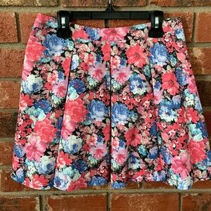 Lush Pink & Blue Pleated Skater Skirt